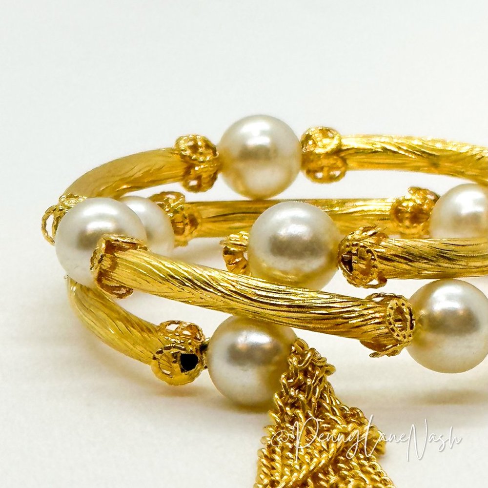 Vintage Golden Vine with Pearls Wrap Bracelet - Picture 2 of 7